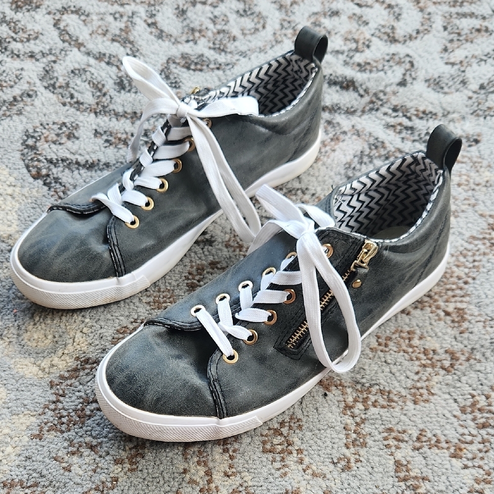 Twisted Side Zipper Faux Suede Sneakers Gray 9